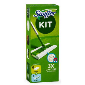 Швабра для мытья полов Swiffer Kit + 6 сухих и 3 влажных салфетки (в оригинальной крафтовой упаковке)
